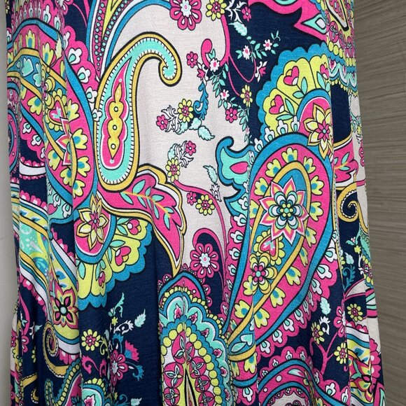 Women's Large Mermaid Cove Multicolor Paisley Sleeveless Shift Dress w/ Pockets - Picture 3 of 10